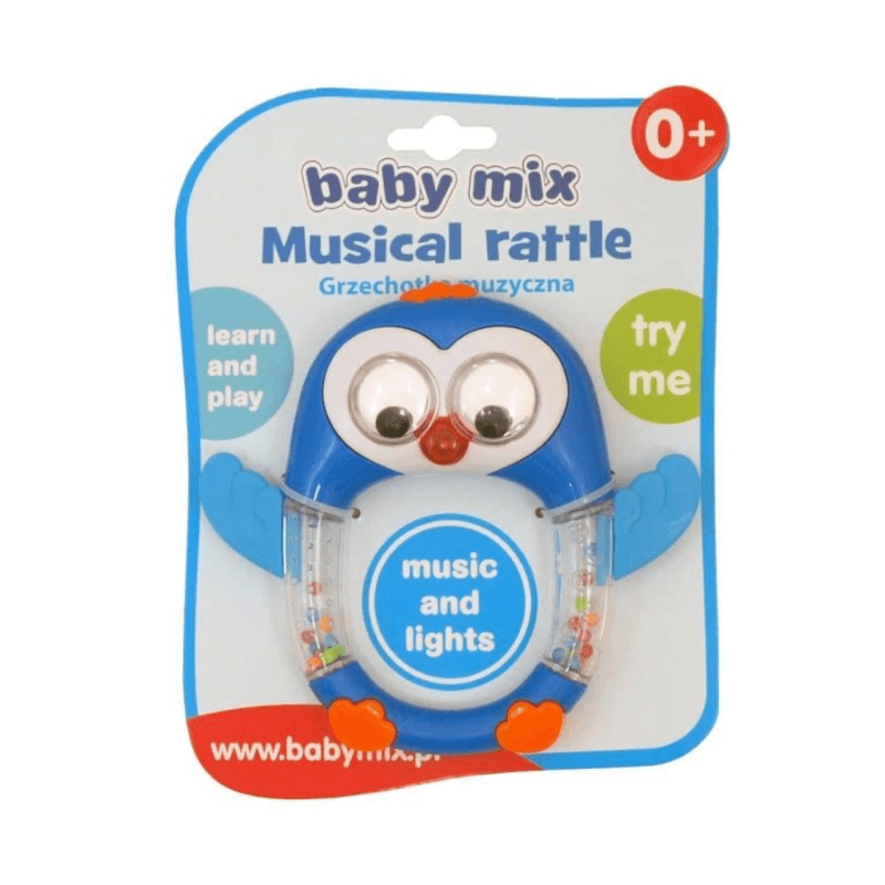Погремушка пластиковая музыкальная Пингвин блакитний, Baby Mix