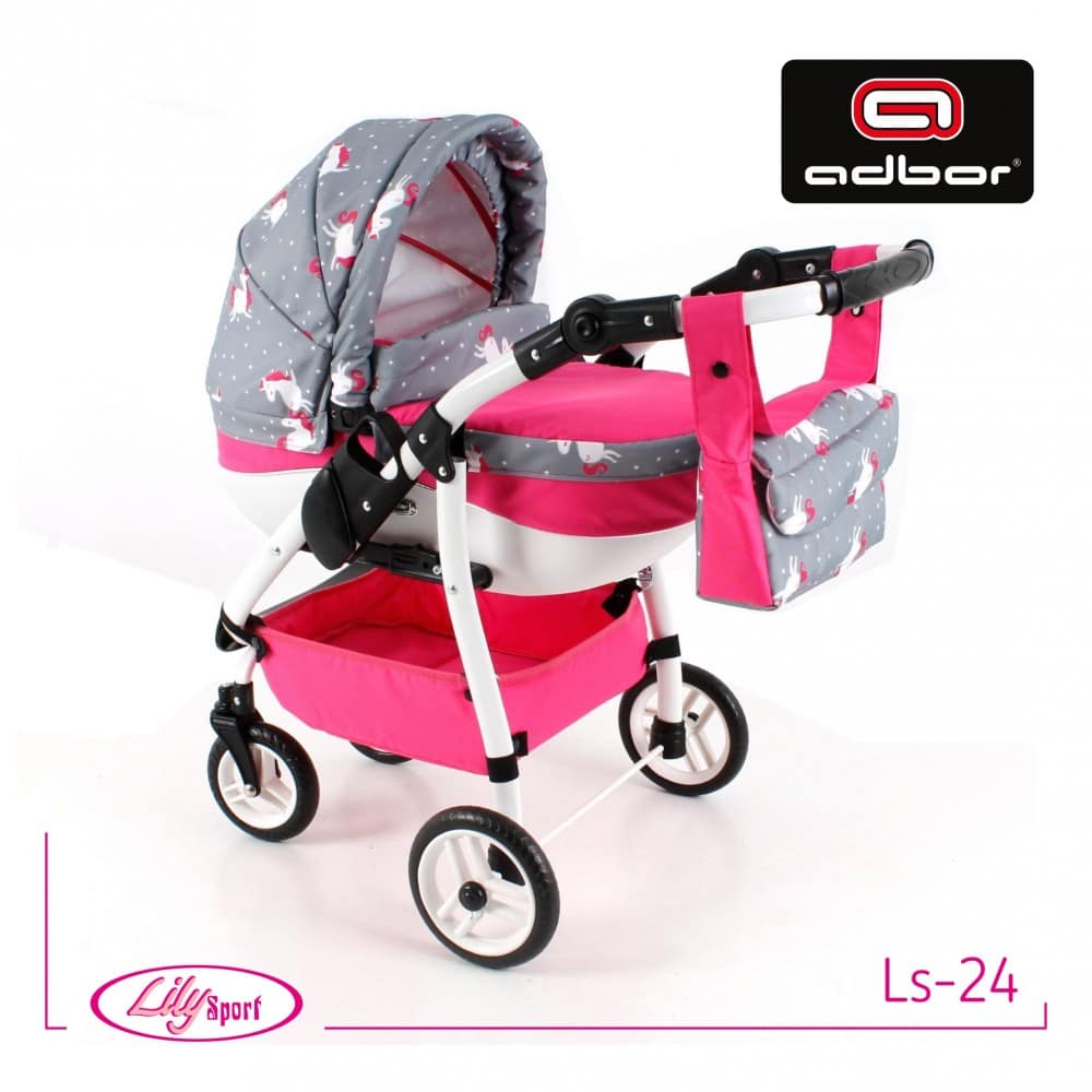 Коляска для куклы Lily Sport 24 сірий/рожевий, Adbor