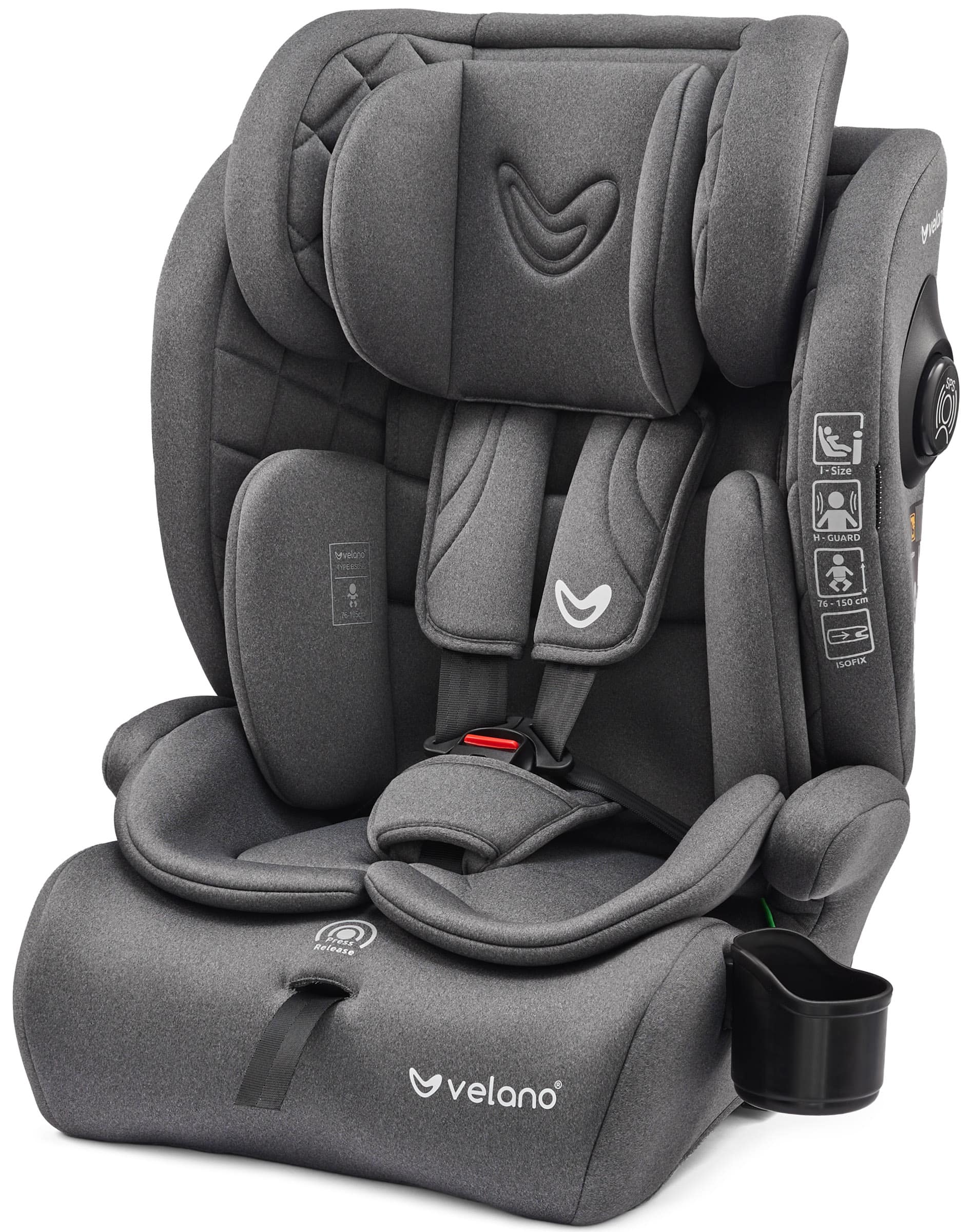 Автокрісло Flexo i-Size 76–150 см, ISOFIX + Top Tether/ремінь, grey, Velano