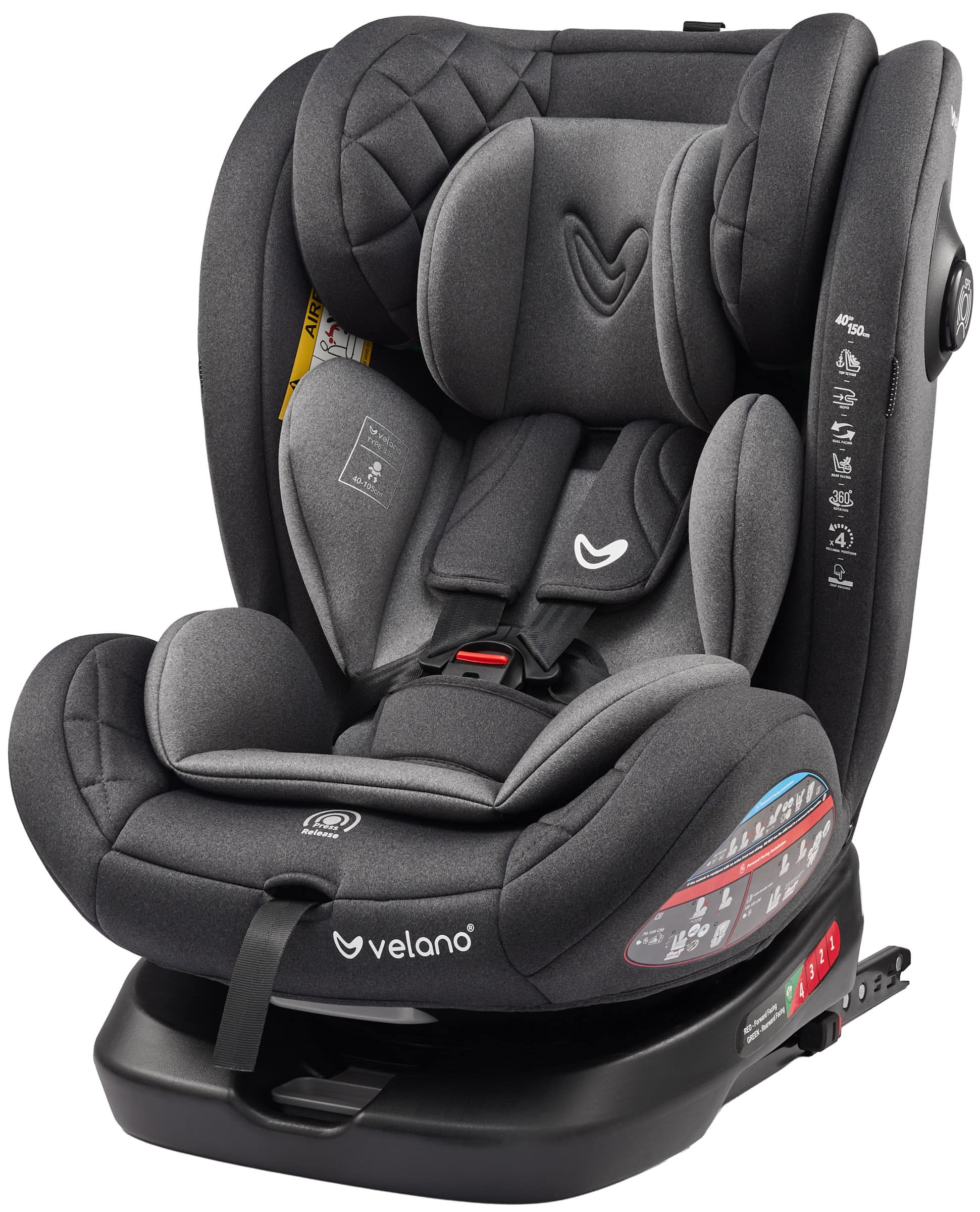 Автокрісло Aura 360° i-Size 40–150 см, ISOFIX, grey, Velano