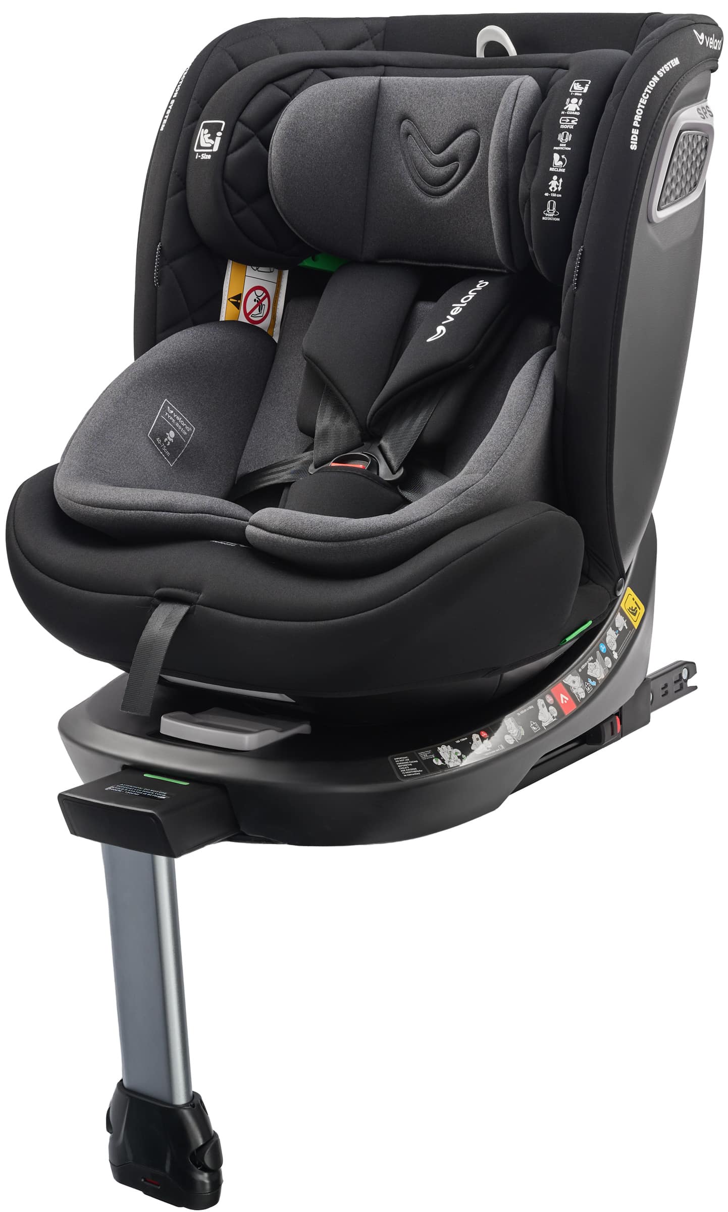 Автокрісло Vento 360° i-Size 40–150 см, ISOFIX + опорна нога, grey, Velano
