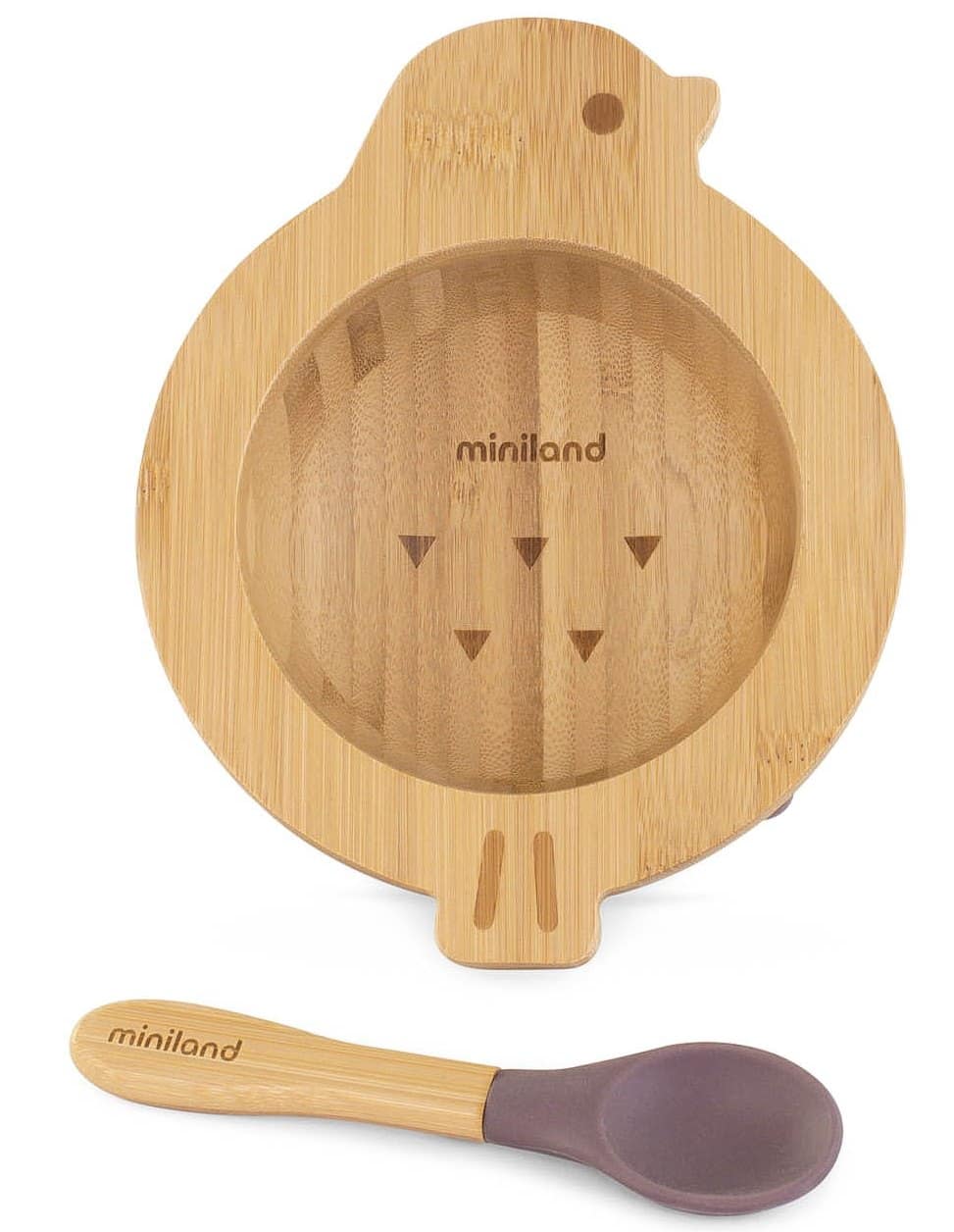 Дитяча бамбукова тарілка на присосці з ложкою Miniland Wooden Bowl Chip, Miniland Baby