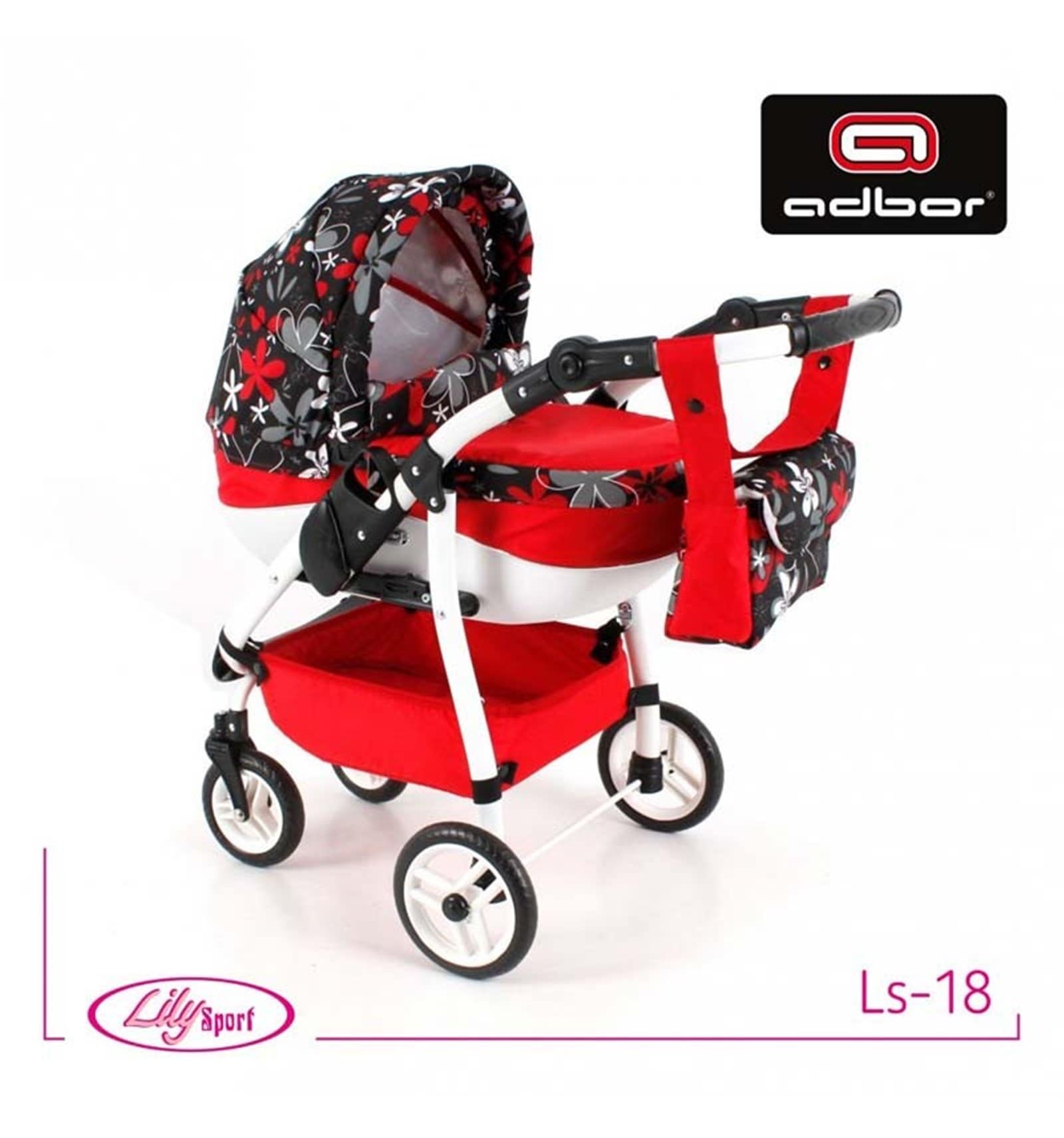 Коляска для куклы Lily Sport 18 чорний/червоний, Adbor