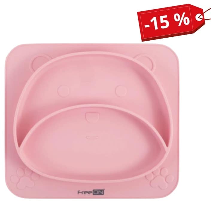 Силіконова тарілка дитяча FreeON Bear, pink (Подарунок)