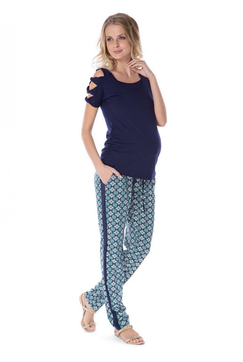 Штани "Муслім" сині з смарагдовим принтом для вагітних