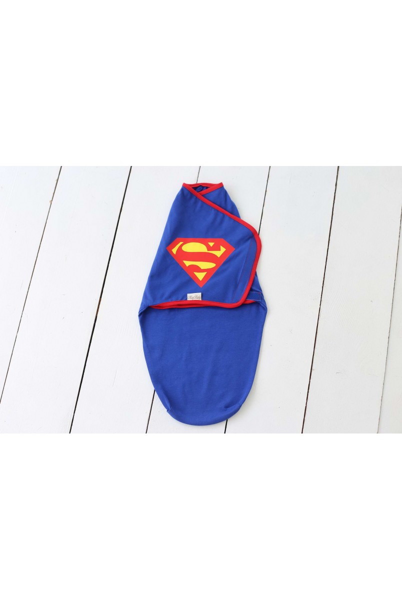 Евро пеленка кокон на липучках + шапочка Супермен