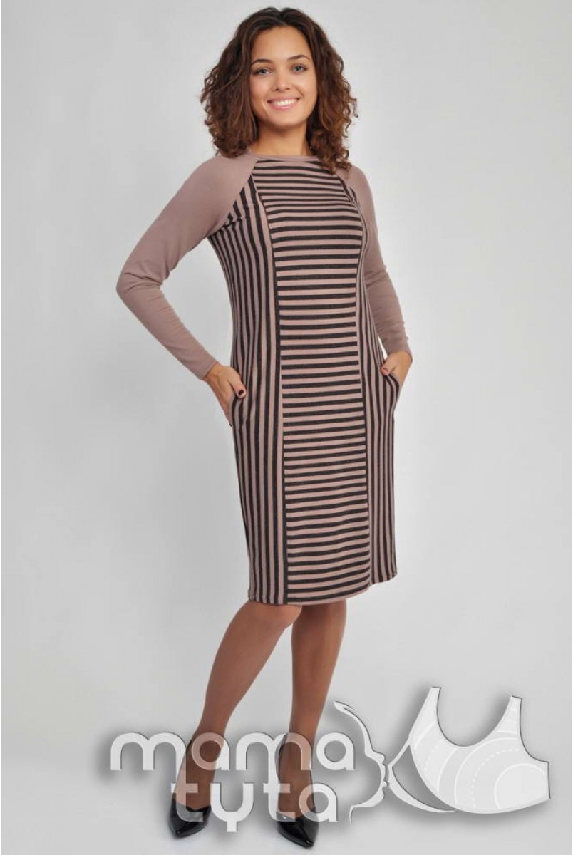 Платье Страйп А126.1 бежево-коричневая полоска для беременных и кормящих мам