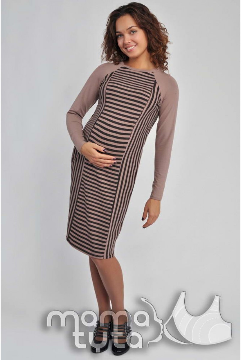 Сукня Страйп А126.1 бежево-коричнева смуга для вагітних і годування