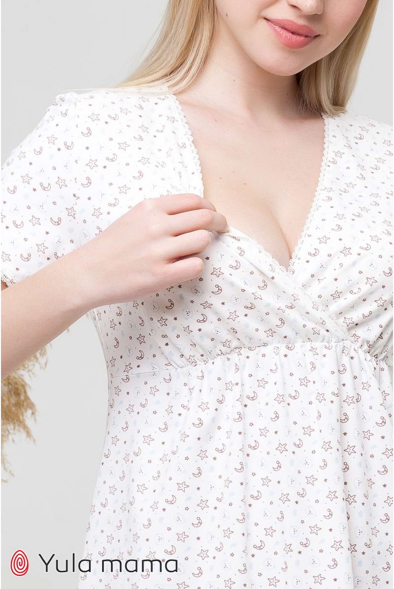 Нічна сорочка Alisa light ведмедики на молочному тлі для вагітних і годування