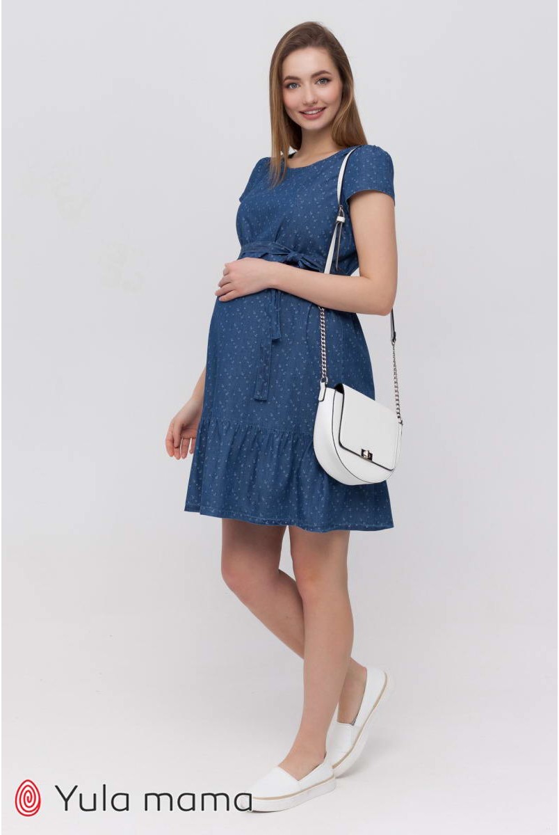 Сукня Shelby джинсово-синій з принтом якірці для вагітних і годування