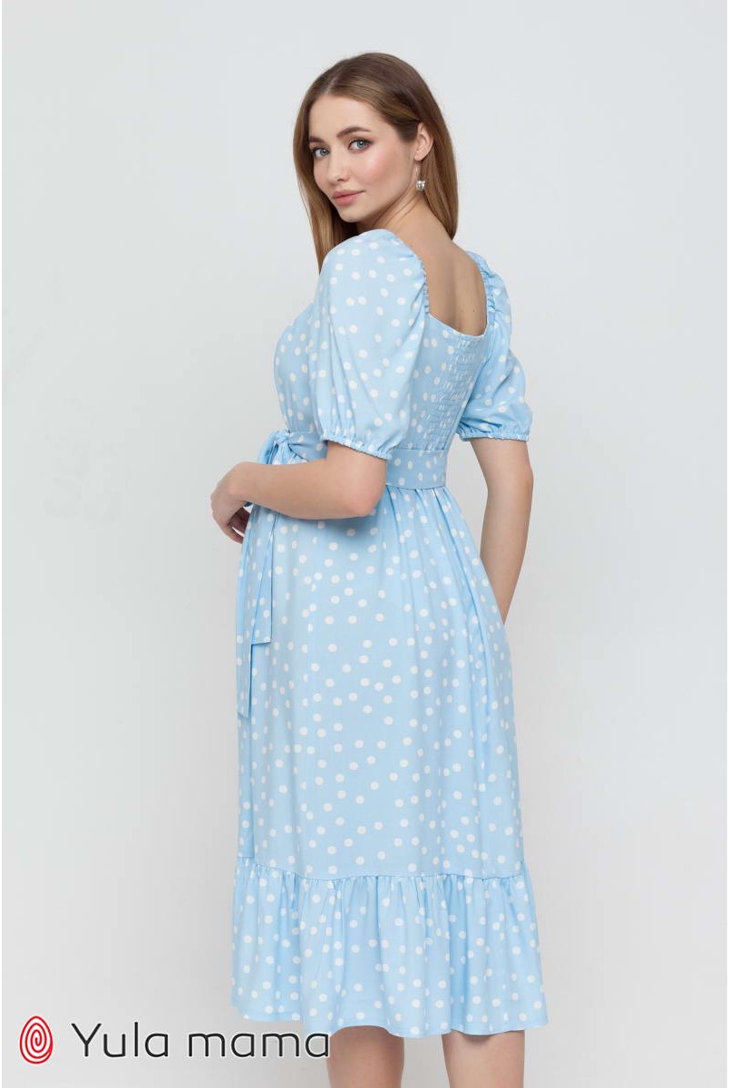 Платье Federica молочный горох на голубом фоне для беременных и кормления