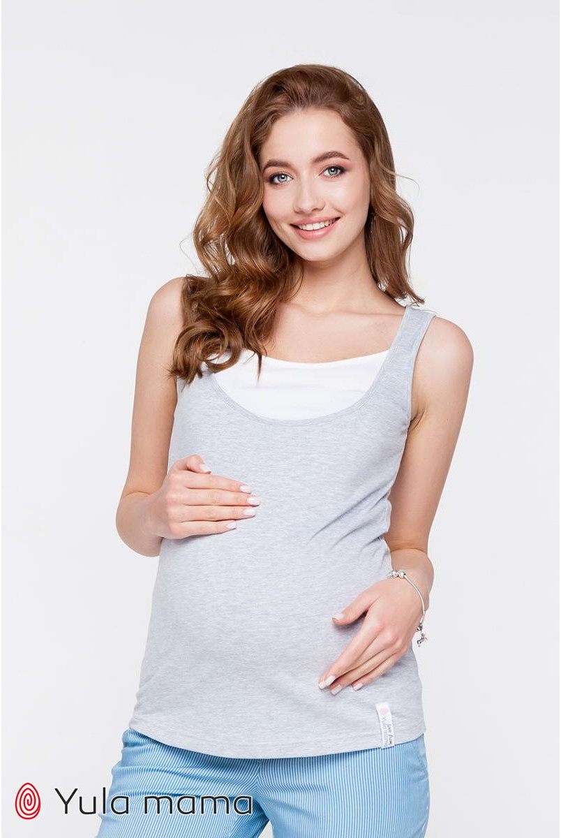 Майка Tilla NR-21.081 серый меланж с белым для беременных и кормления