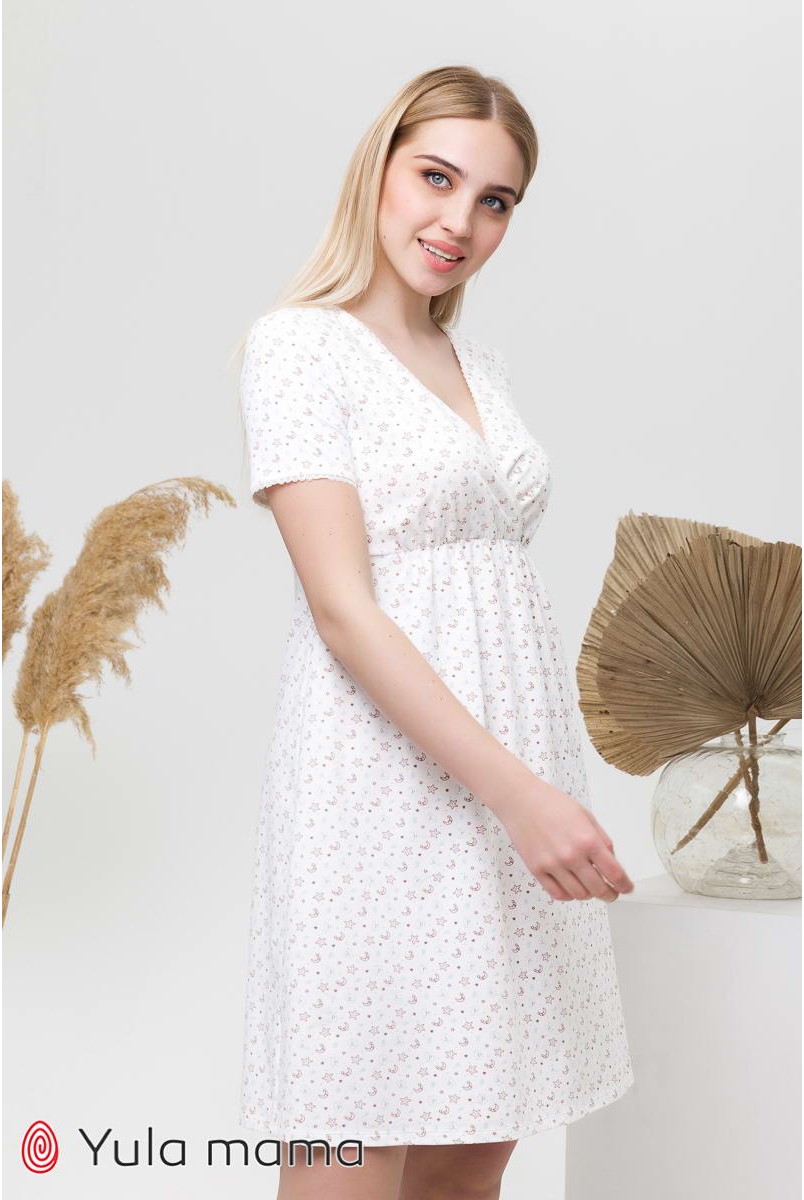 Ночная сорочка Alisa light мишки на молочном фоне для беременных и кормления
