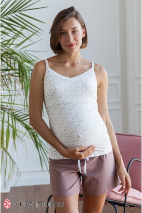 Хлопковая майка для беременных и кормления Юла мама Candice NW-5.11.1 мишки на молочном фоне
