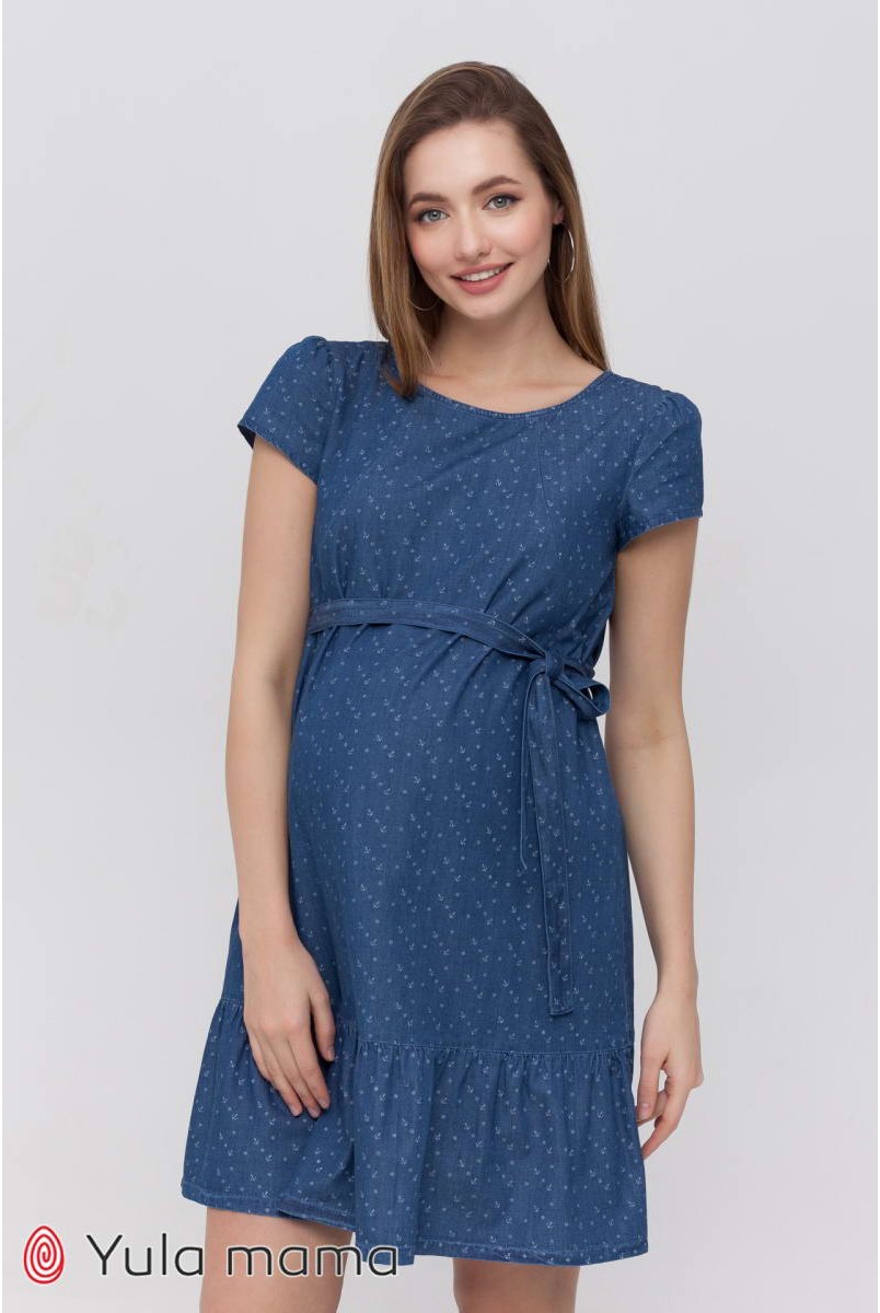 Платье Shelby джинсово-синий с принтом якорьки для беременных и кормления