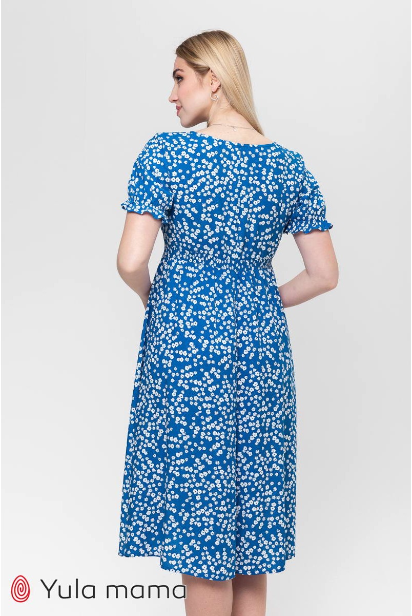 Платье Audrey белые цветочки на синем фоне для беременных и кормления