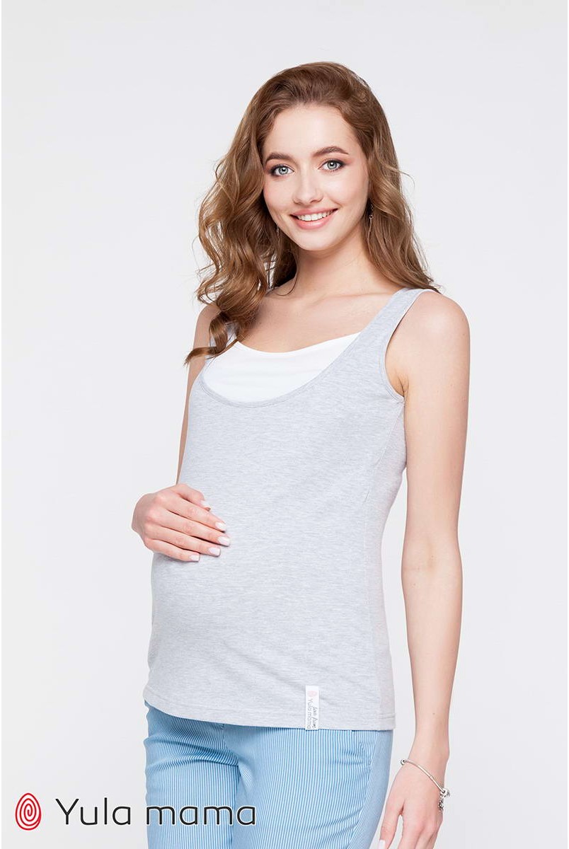 Майка Tilla NR-21.081 серый меланж с белым для беременных и кормления