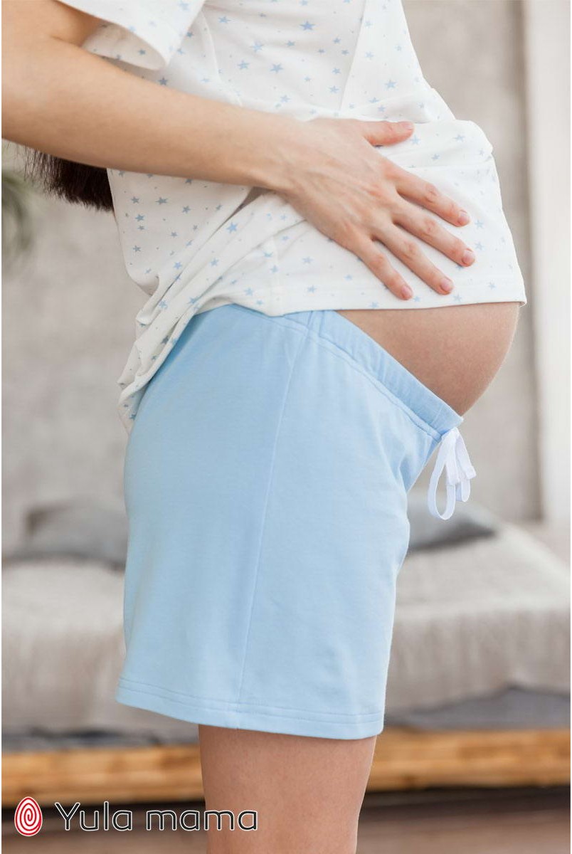 Піжама Janice блакитні зірки на молочному тлі + Блакитний для вагітних і годування
