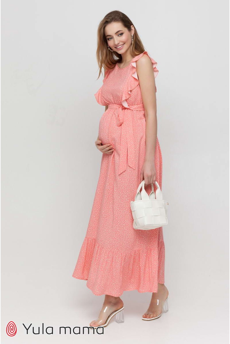 Сукня Freya корал з молочним горошком для вагітних і годування