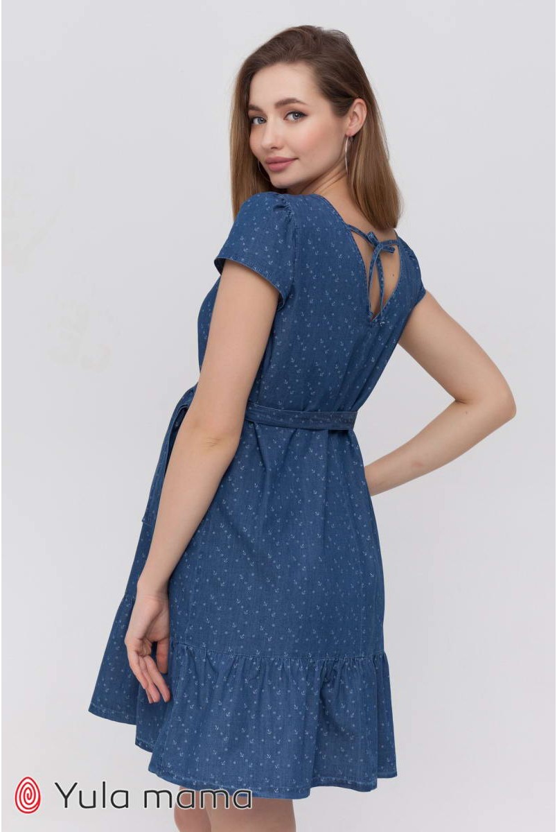 Платье Shelby джинсово-синий с принтом якорьки для беременных и кормления