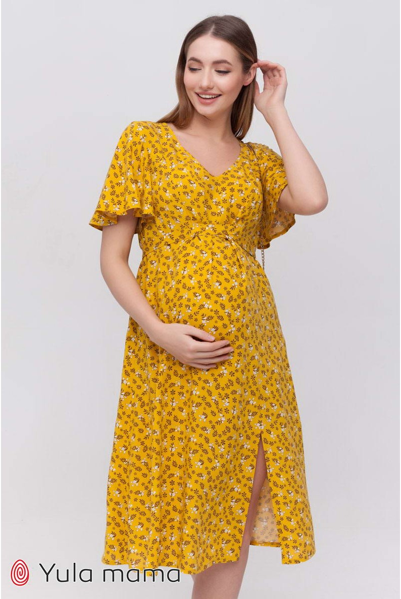 Платье Vanessa молочные цветочки на желтом фоне для беременных и кормления