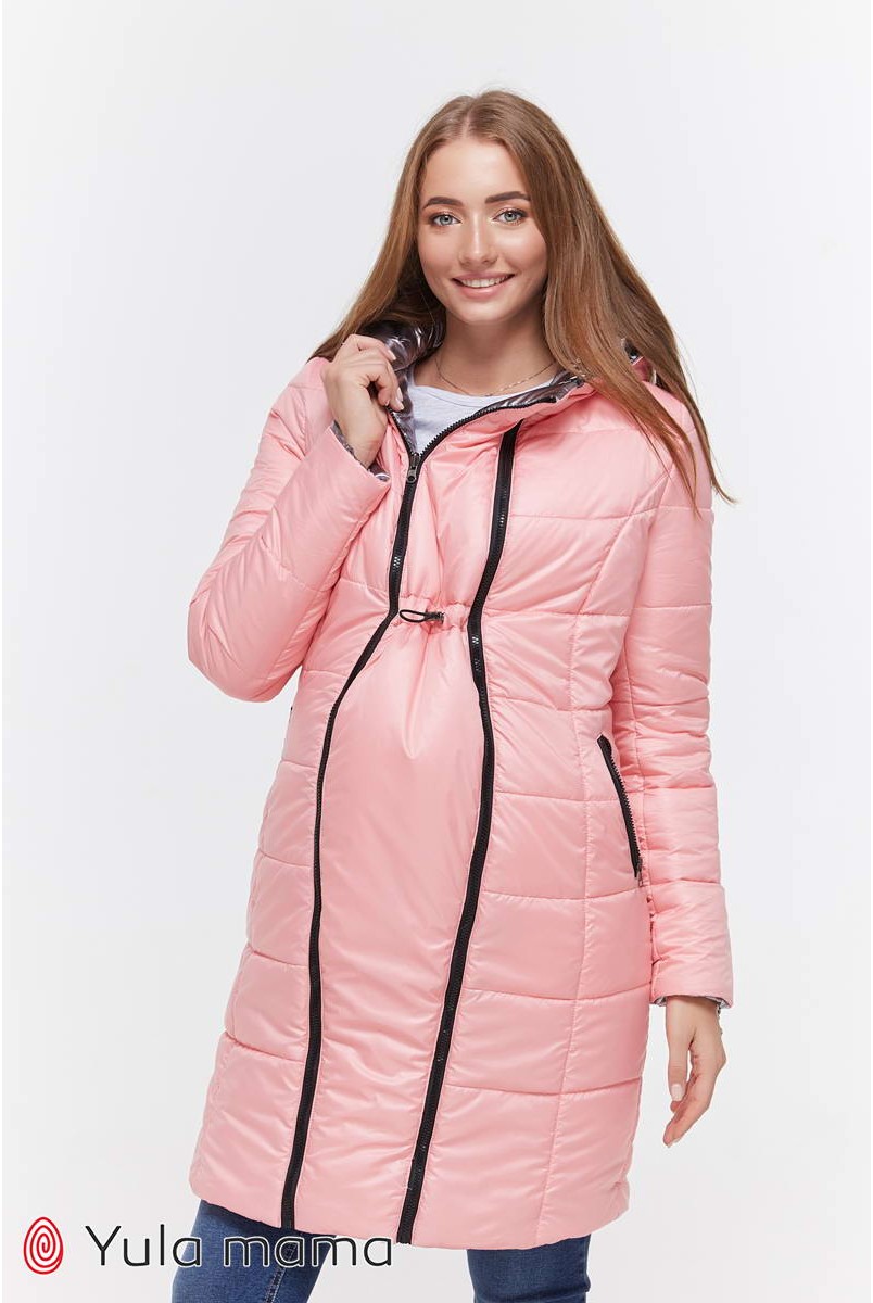 Зимнее двухстороннее пальто Kristin OW-40.032 (металлик графит с розовым) для беременных