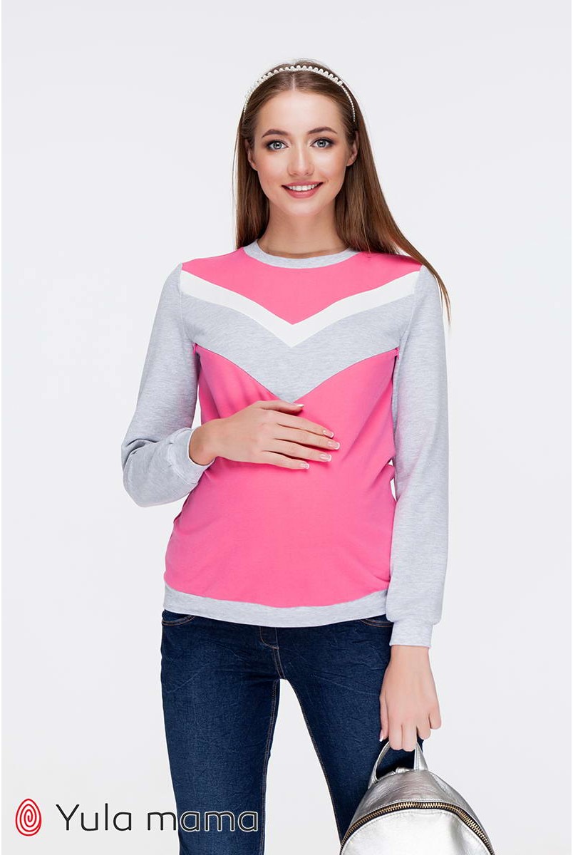 Свитшот Deni SW-39.0229 серый меланж/розовый/молоко для беременных и кормящих