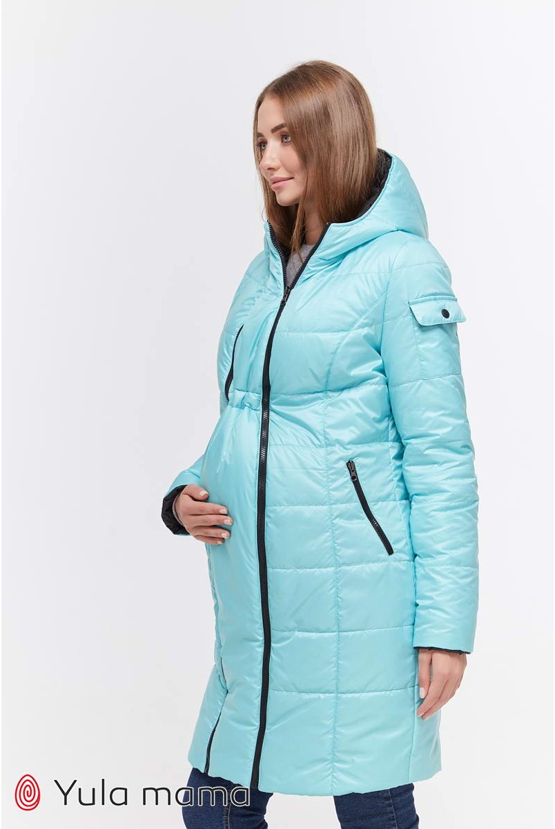 Зимнее двухстороннее пальто Kristin (черный с минтом) для беременных