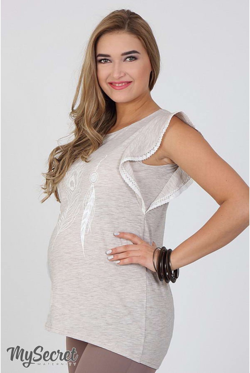 Туніка Jacqueline feather беж з молочним мереживом для вагітних