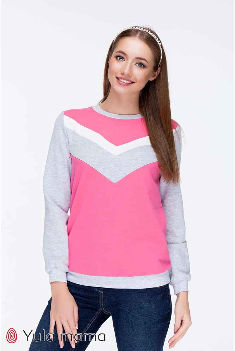 Свитшот Deni SW-39.0229 серый меланж/розовый/молоко для беременных и кормящих