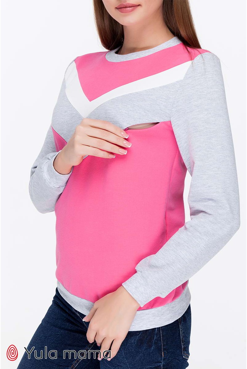 Свитшот Deni SW-39.0229 серый меланж/розовый/молоко для беременных и кормящих