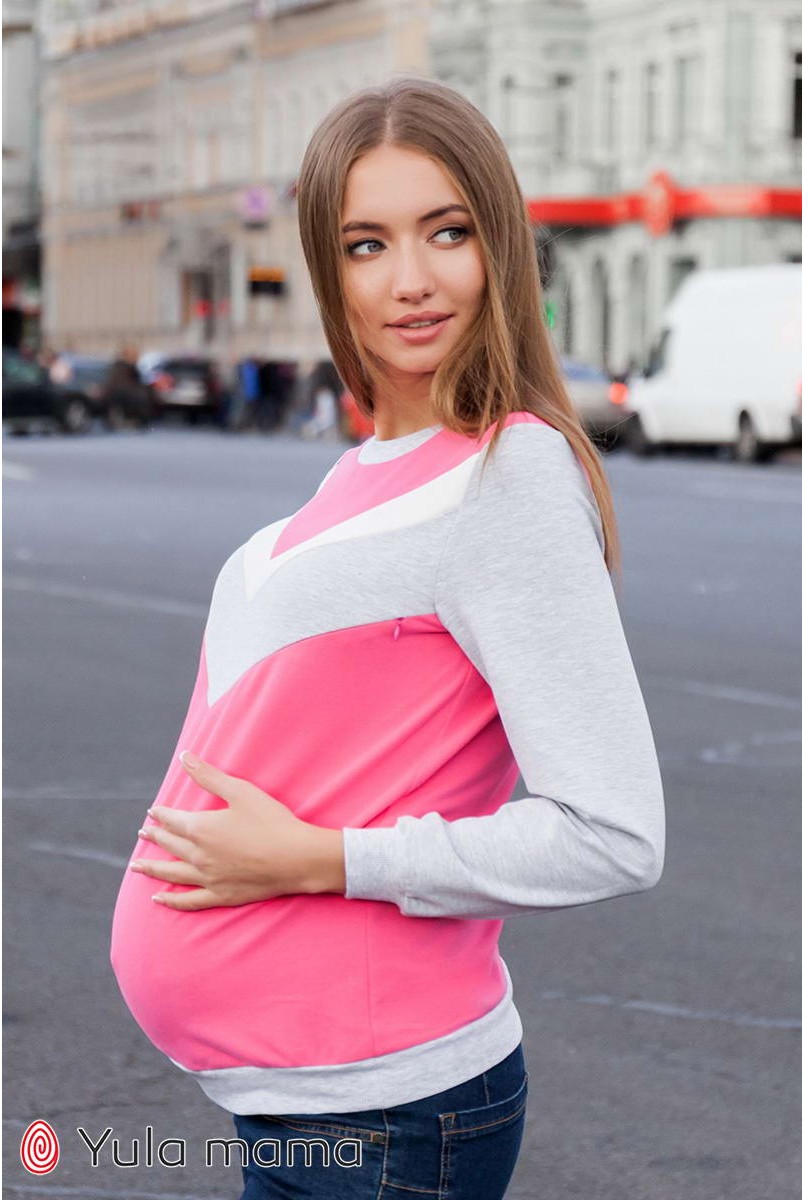 Свитшот Deni SW-39.0229 серый меланж/розовый/молоко для беременных и кормящих