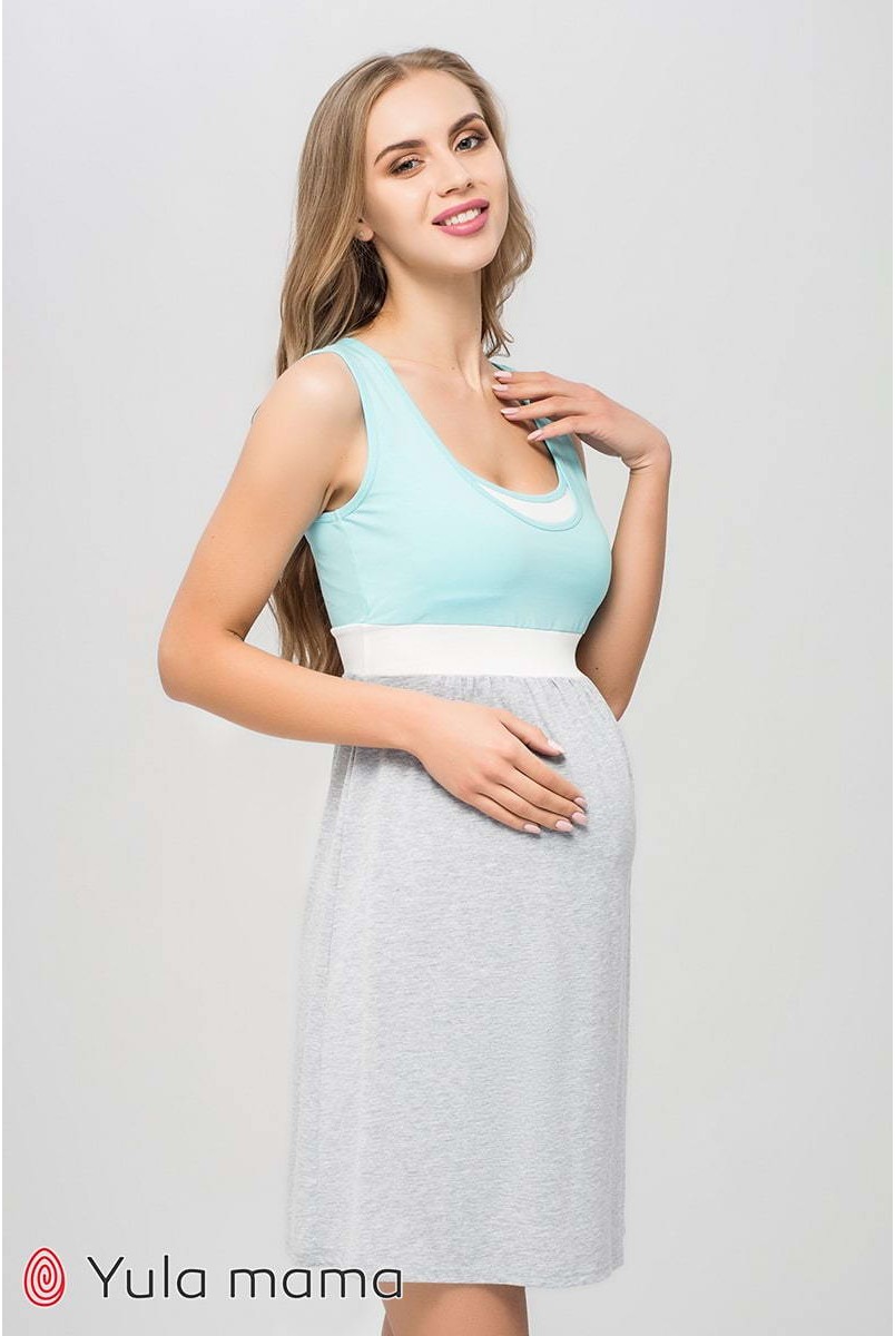 Нічна сорочка Sela NW - 1.8.7 сірий меланж-Блакитний для вагітних і годування