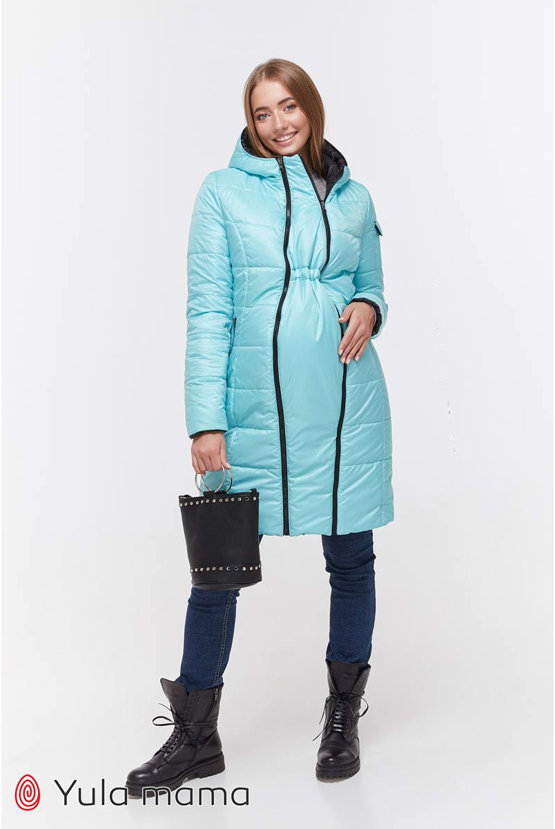 Зимове двостороннє пальто Kristin (чорний з мінтом) для вагітних