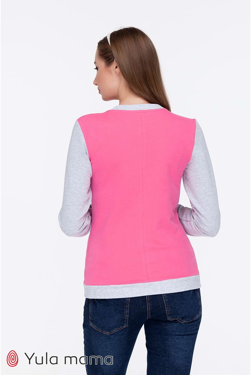 Свитшот Deni SW-39.0229 серый меланж/розовый/молоко для беременных и кормящих