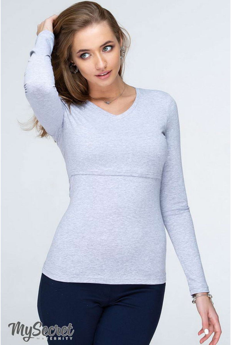 Лонгслив базовый Adrianna серый меланж для кормящих мам
