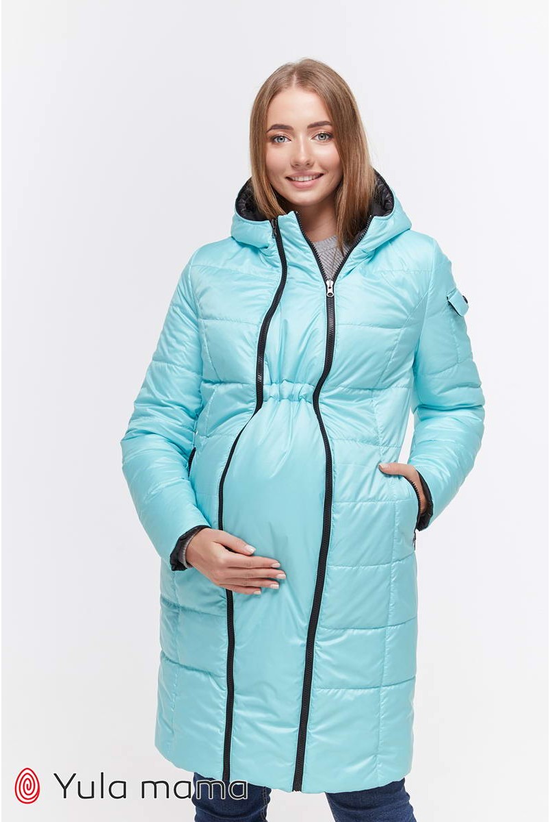 Зимнее двухстороннее пальто Kristin (черный с минтом) для беременных