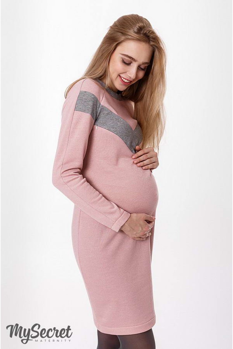 Платье Blando розовый с серым для беременных и кормящих