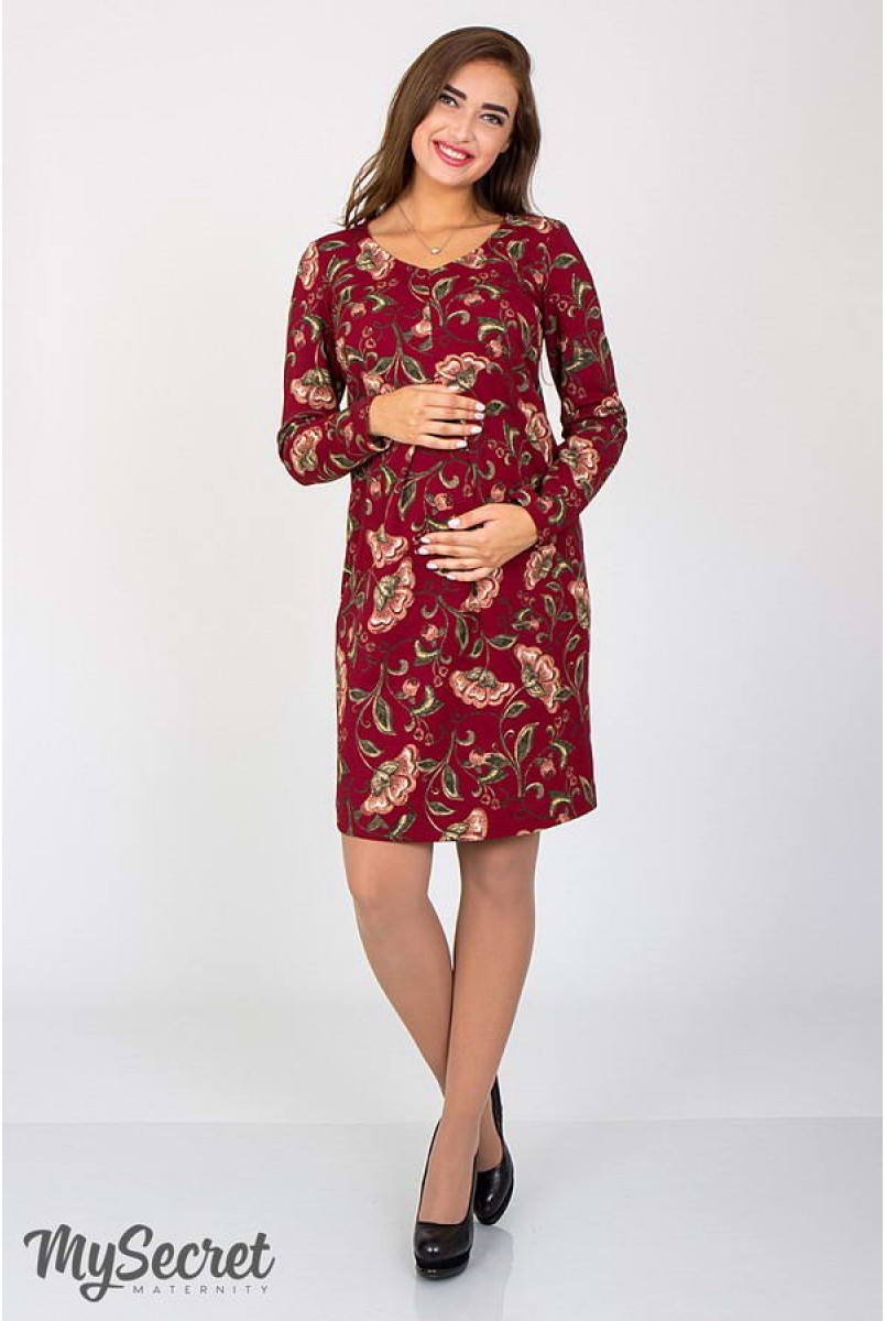Платье Florianna цветы на бордовом фоне для беременных и кормящих
