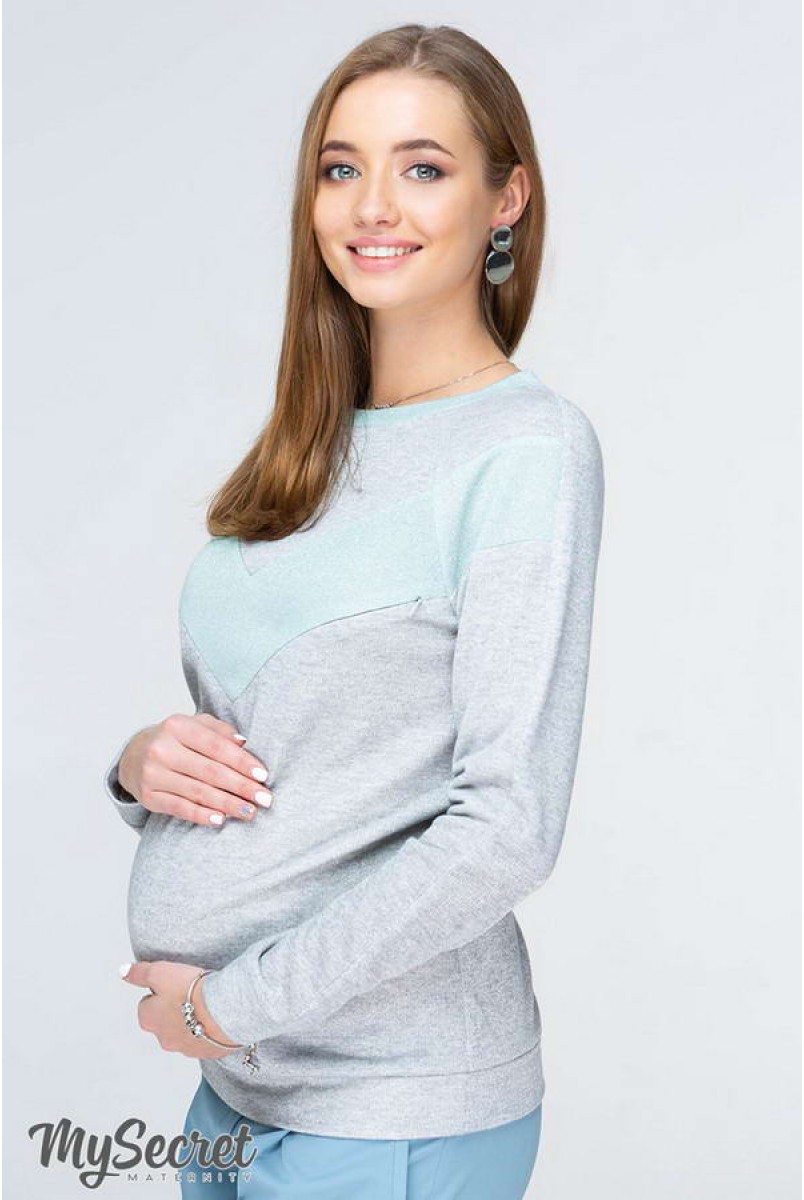 Свитшот Orla light серый с мятным для беременных и кормящих