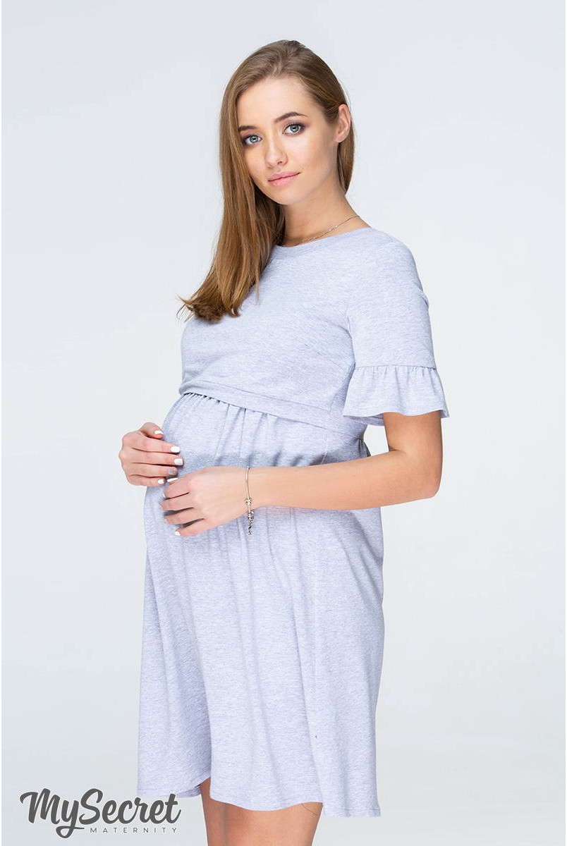 Платье-футболка Emily серый меланж для беременных и кормления