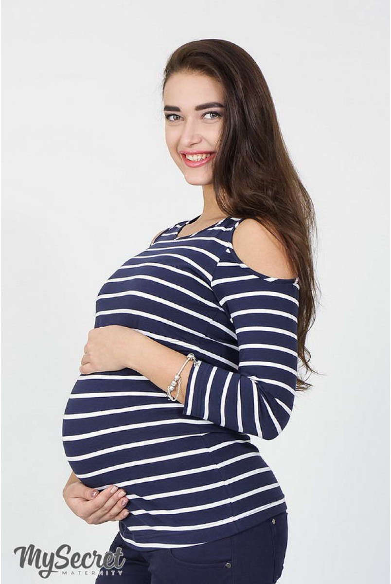 Лонгслів Nadina синьо-біла смужка для вагітних і годування