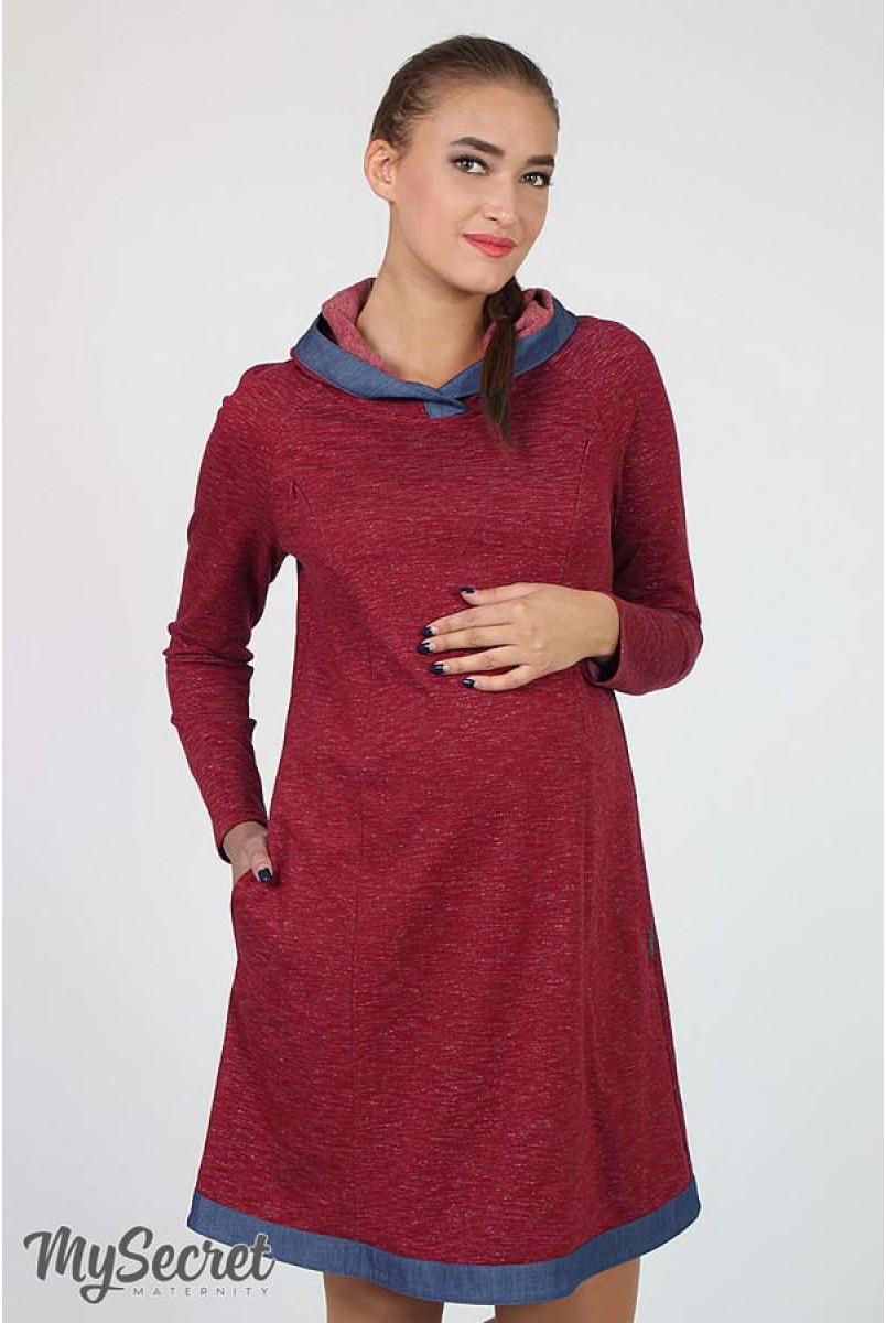 Платье Lein бордовый меланж + синий джинс для беременных и кормящих