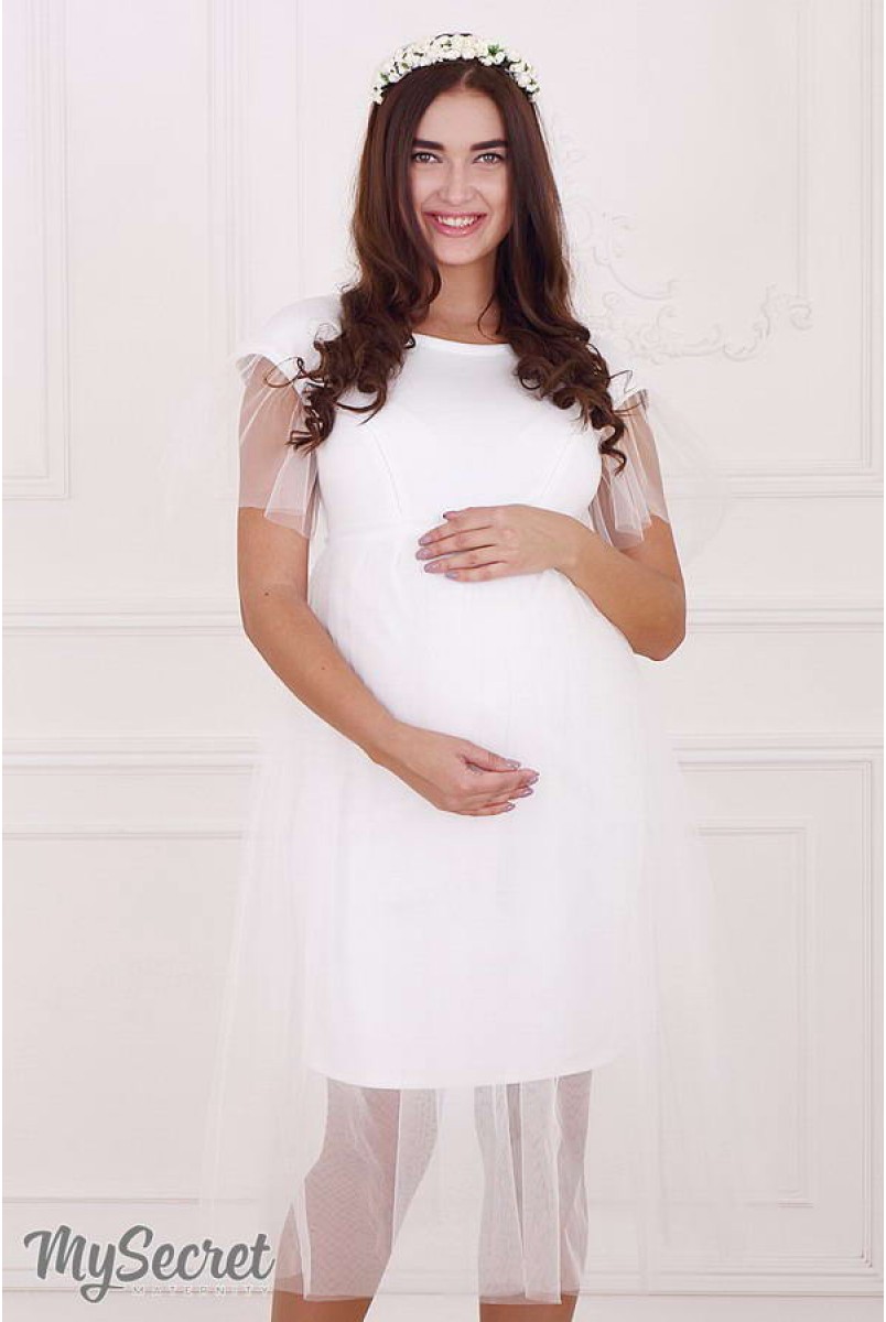 Платье Dorotie молочный с молочным фатином для беременных и кормящих 