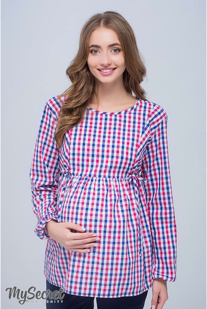 Блуза Shade new синьо-біло-малинова клітина для вагітних і годування