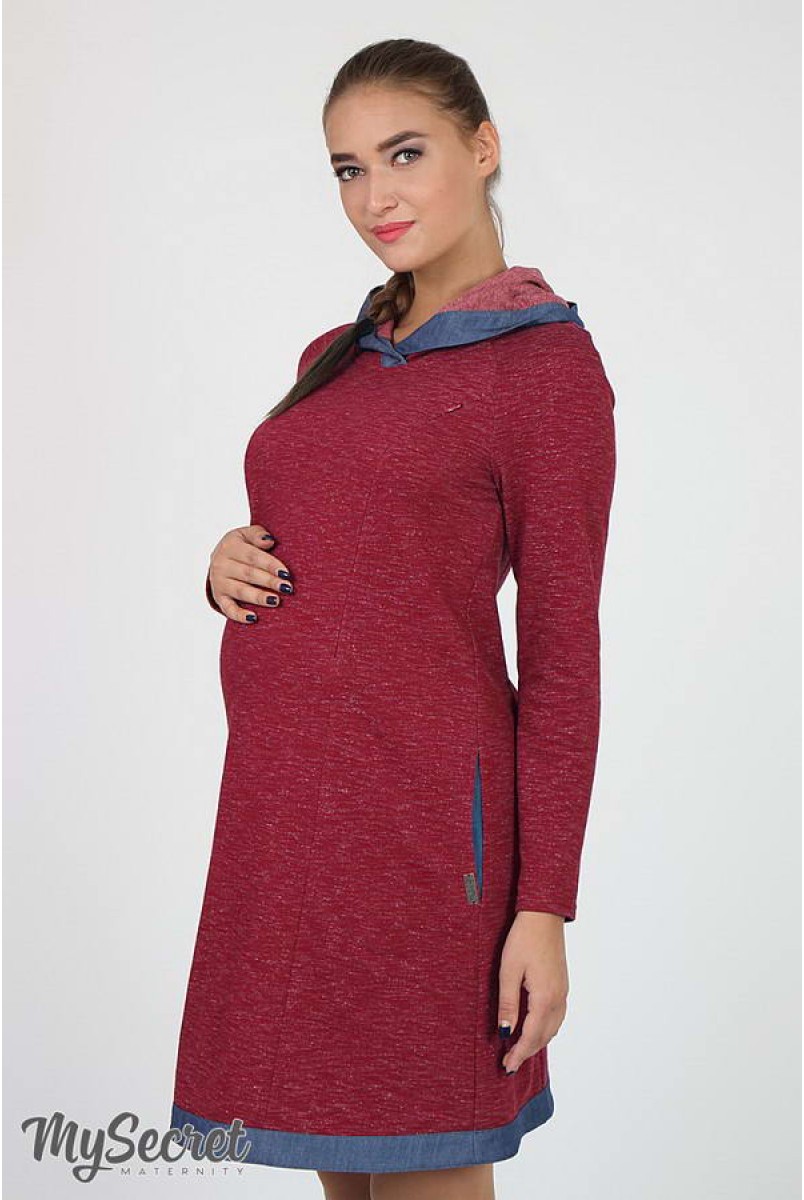 Сукня Lein бордовий меланж + синій джинс для вагітних і годування