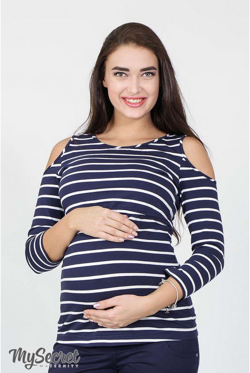 Лонгслив Nadina сине-белая полоска для беременных и кормящих