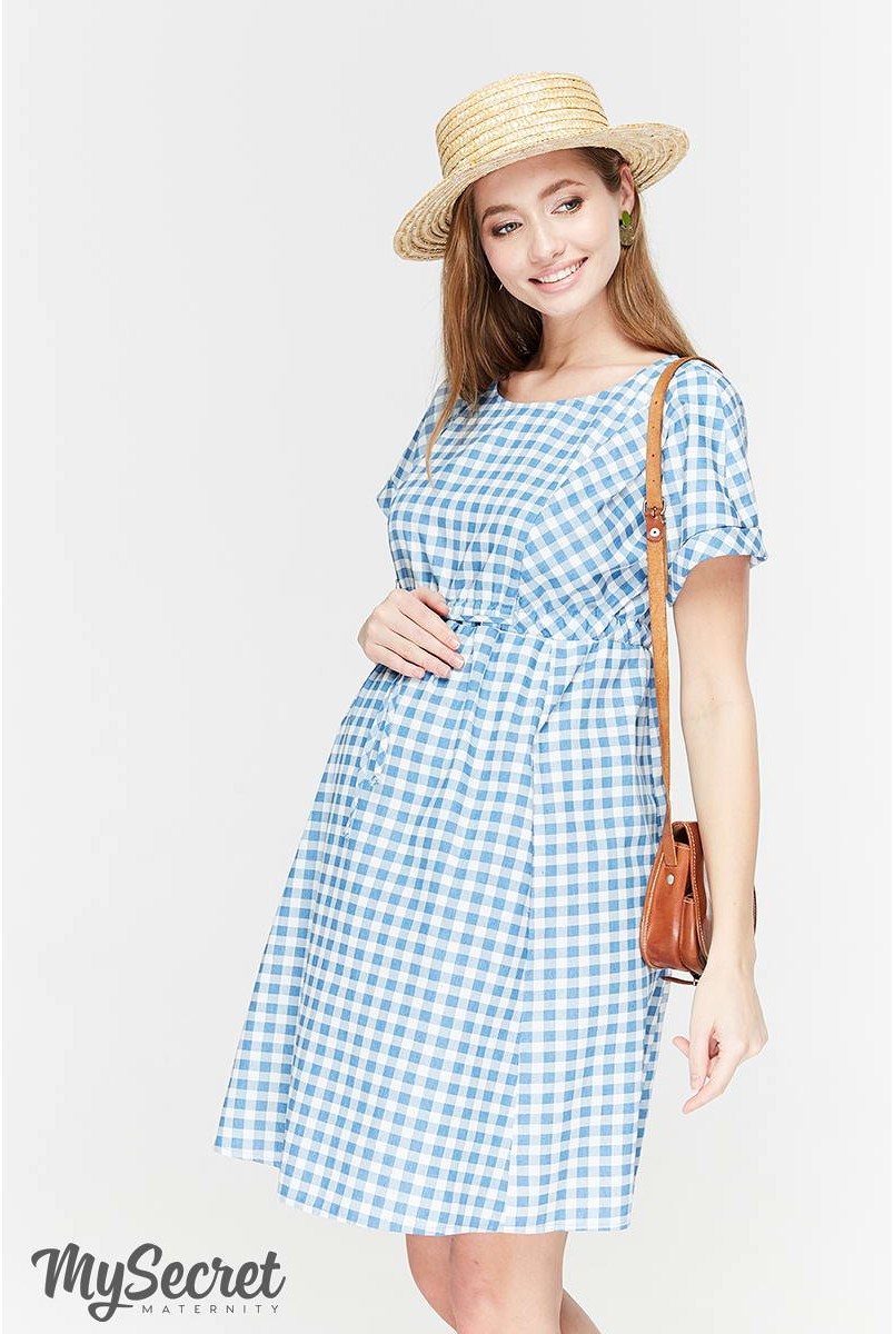 Платье Sherry джинсово-голубой в клеточку для беременных и кормящих