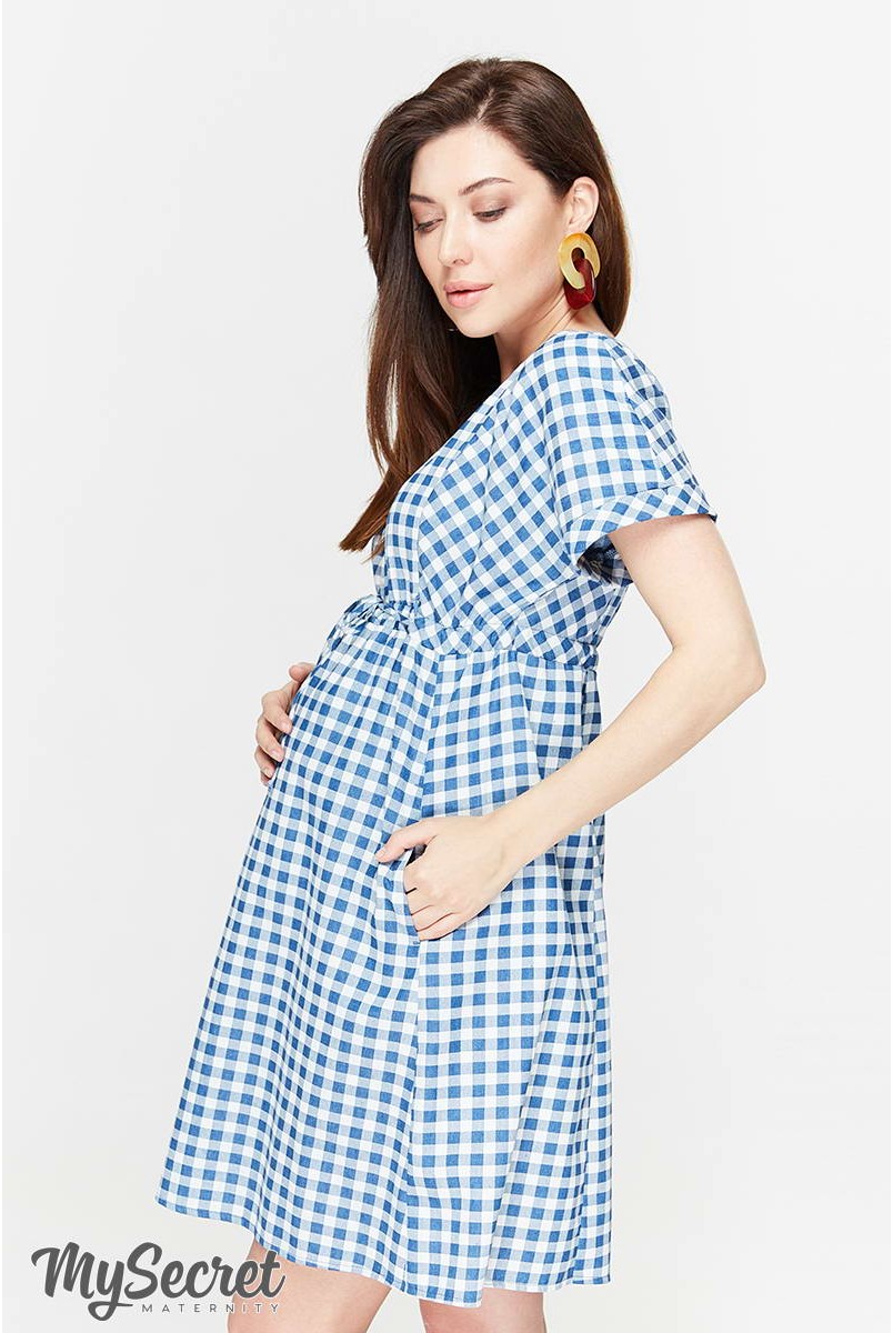 Платье Sherry джинсово-синий в клеточку для беременных и кормящих