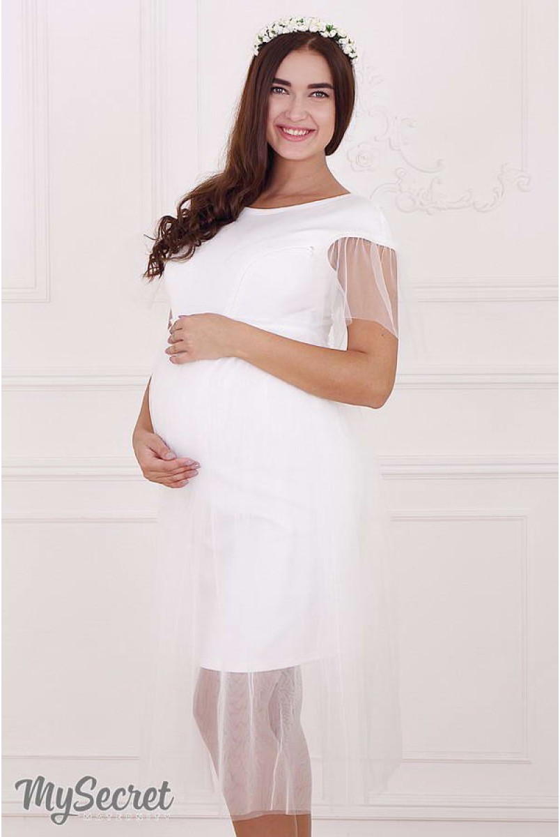 Платье Dorotie молочный с молочным фатином для беременных и кормящих 